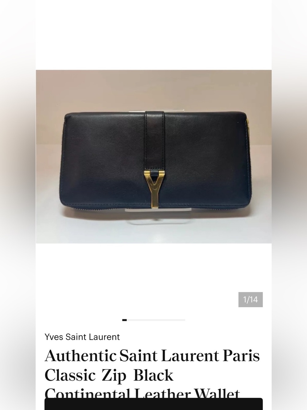 Authentic Saint Laurent Paris Classic  Zip  Black Continental Leather Wallet